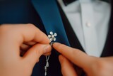 focused on a sparkling award pin being attached to a lapel