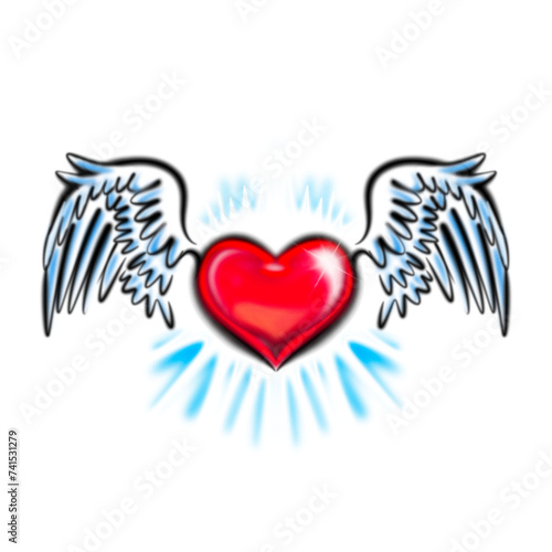Airbrush Love heart Wing grafitti style for funeral or memorial vintage look merchandise, for your beloved one you can put image on it to look oldskool, rest in peace art, y2k, oldskool