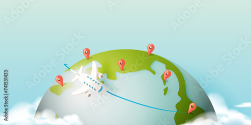 Cute Airplane flying in the sky 3d art with beautiful world background