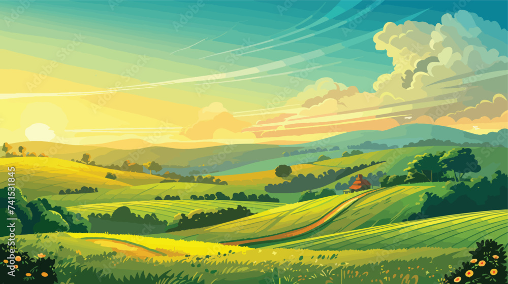 Vector illustration of beautiful summer fields land