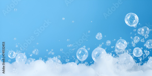 Detergent foam bubble on blue background photo