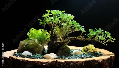 Nature Style aquascape plan close up at studio making with dark background hd photo