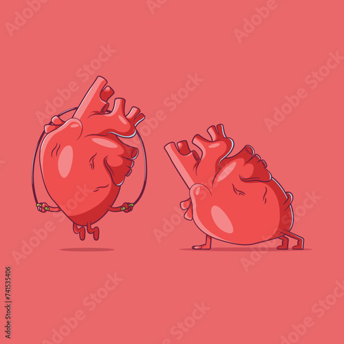 Heart character playing sport vector illustration. Health, sports, active design concept.