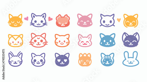 Cat Dog head face. Linear silhouette icon set