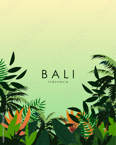 Bali Indonesia travel poster, vertical banner, card