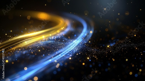 Wallpaper Mural Futuristic gold and blue neon wave lines, bokeh lights, data transfer concept, fantastic wallpaper. Torontodigital.ca