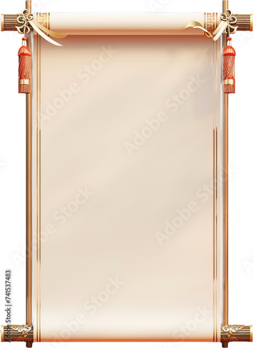 Ancient Chinese scroll isolated on transparent background.PNG