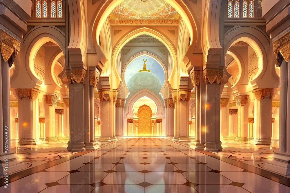 An interior design of a beautiful mosque