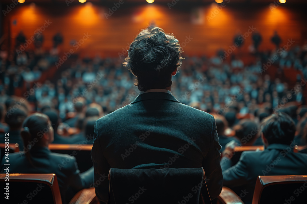 A motivational speaker inspiring a diverse audience, promoting personal development and goal setting. Concept of empowerment and motivation. Generative Ai. A motivational speaker inspiring a diverse audience, promoting personal development and goal setting. Concept of empowerment and motivation. Generative Ai.