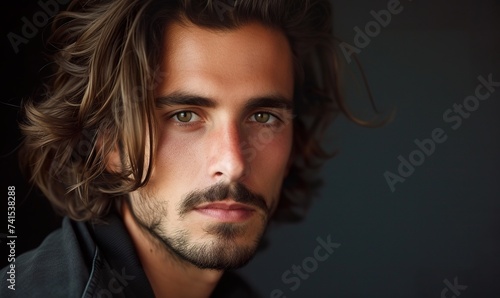 portrait of young handsome man fashion model, confident stylish guy posing studio shot, male with casual hairstyle © goami