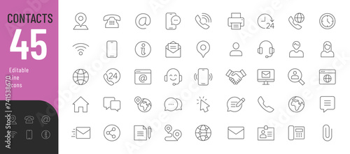 Contacts Line Editable Icons set. Vector illustration in modern thin line style of communication icons: messages, calls, e-mail, address, and more.  Pictograms and infographics for mobile apps
 photo