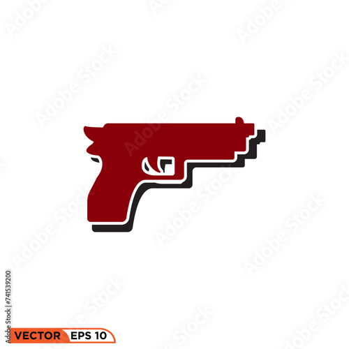 Pistol gun icon vector graphic of template, sign and symbol logo