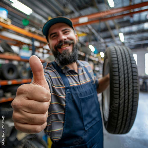 Happy Mechanic in the workshop showing thumbs up.