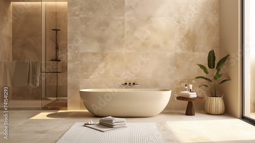 Modern interior bathroom beige color