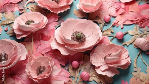 Illustration of a pattern featuring pink poppy flowers