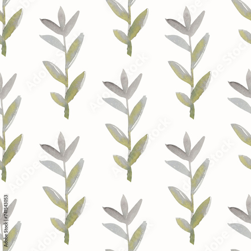 Seamless pattern with watercolor leaves