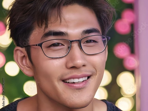 Good Looking Asian Guy Smiling and Wearing Glasses in An Event Portrait