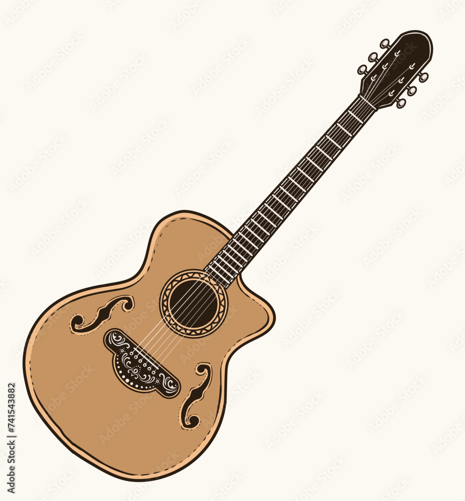 Fototapeta premium Illustration of Classical acoustic guitar. Isolated guitar. Musical string instrument, Vector illustration