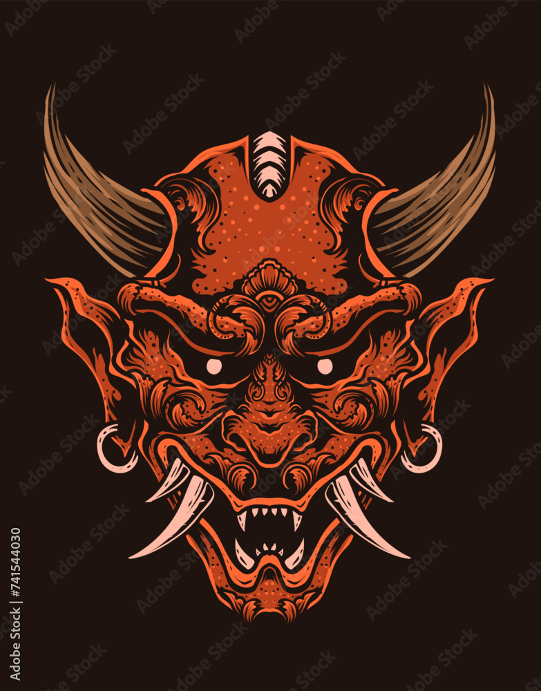 Obraz premium Isolated vector hannya mask, Traditional japanese demon mask - Vector illustration