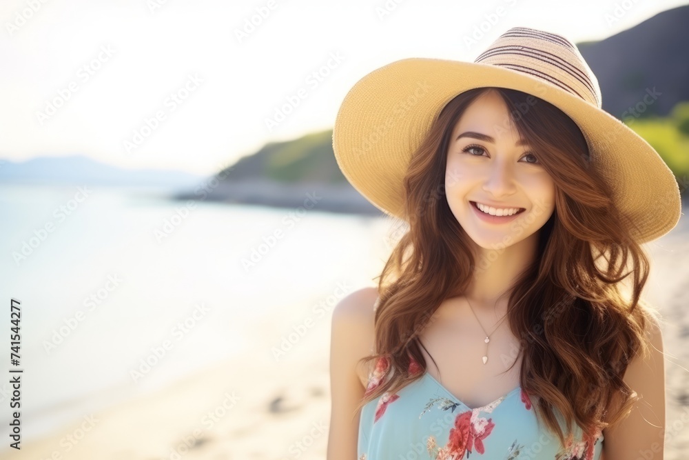 beautiful asian woman on the beach at summertime, asia