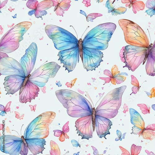 a seamless pattern of watercolor butterflies on a white background