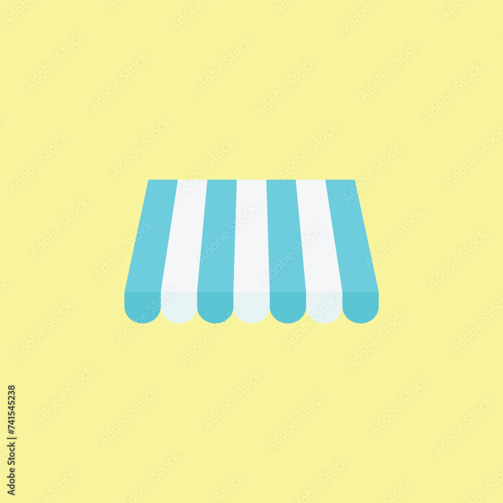 Shop sunshade isolated on yellow background. Realistic striped cafe ...