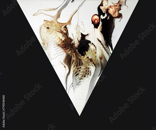 Abstract image of intricate fluid art in triangle shape on black background