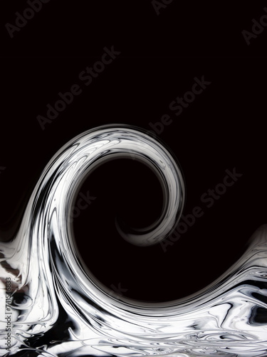White swirl on black background by fluid art              