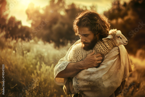 Jesus carries a lost sheep in his arms