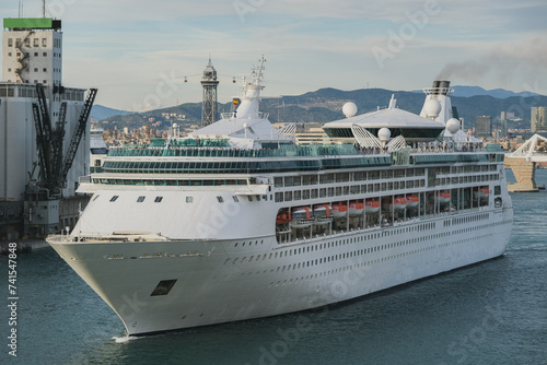 Royal cruiseship cruise ship liner Enchantment departure from port of Barcelona, Spain for Mediterranean cruising © Tamme