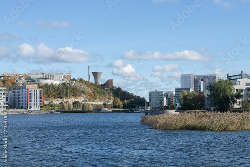 Photography Norrström in Stockholm. River and bank with houses