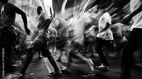 Intense Monochrome Street Dance Performance. A high-energy street dance performance captured in monochrome, showcasing the intensity and movement of the dancers.