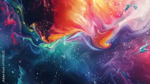 Colorful Abstract Fluid Art Painting. This abstract painting features fluid art with a fusion of colors blending into each other, creating a dreamy and artistic effect.