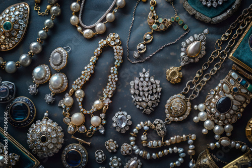 Elegant assortment of fine jewelry pieces displayed in a flat lay.