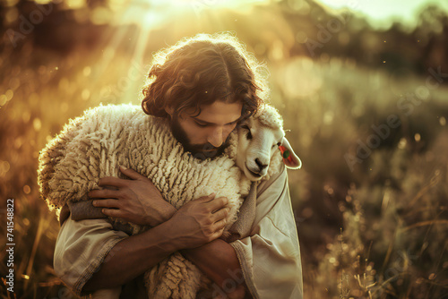 Jesus carries a lost sheep in his arms
