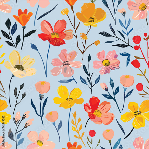 Colorful floral seamles pattern in Trendy 60s 70s