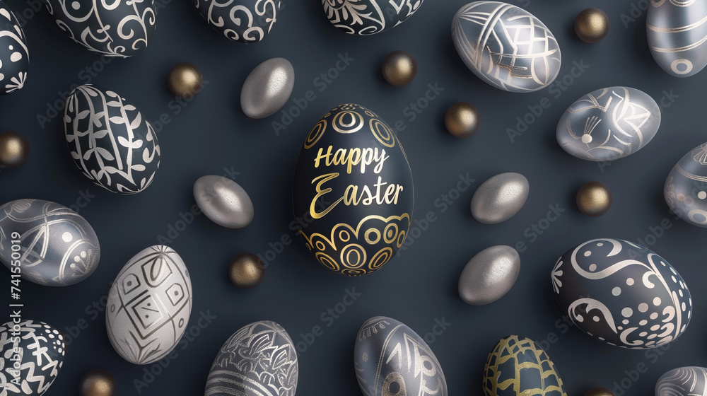 Midnight Charm, Easter Eggs with Gold and Silver Patterns