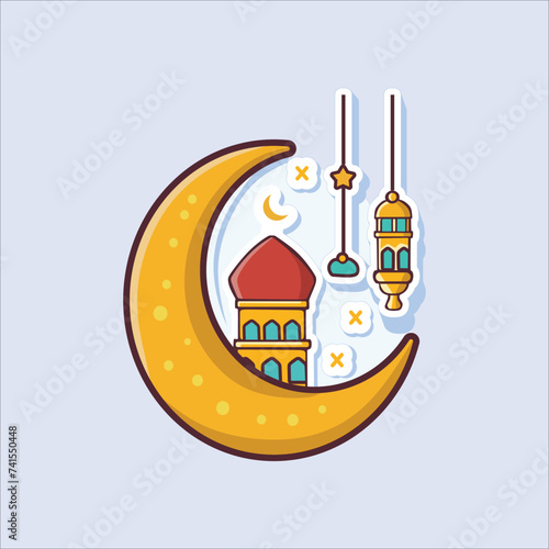 Mosque Ramadan Kareem Ramadan holy month sticker design