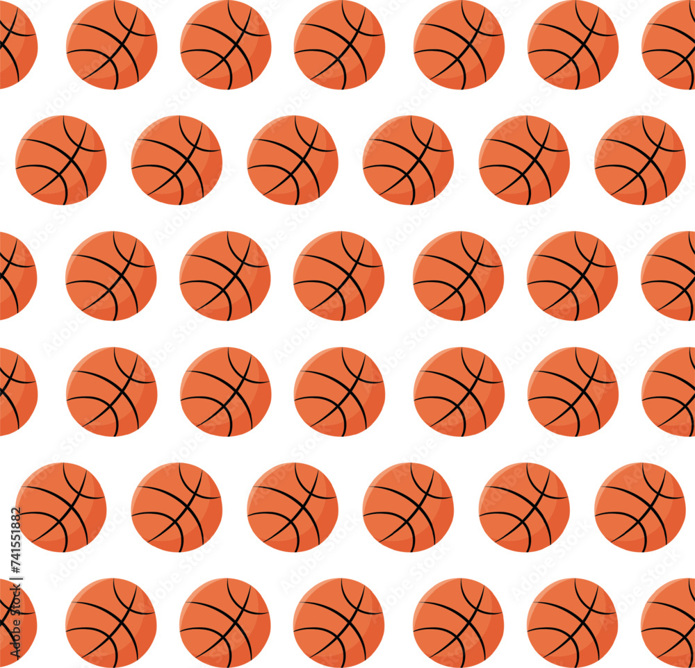 Hand draw basketball ball seamless pattern. Basketball game. Isolated on white background. Vector illustration in flat style. Black and orange colors.Sports equipment.School Basketball section.