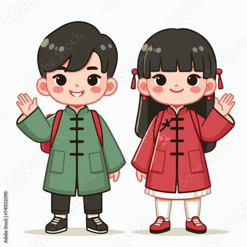 young Chinese couple waving hand