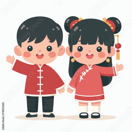 young Chinese couple waving hand
