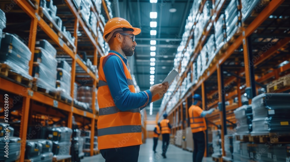 The bustling warehouse buzzed with the energy of freight transportation as warehouse workers diligently organized shipments in the distribution warehouse. The bustling warehouse buzzed with the energy of freight transportation as warehouse workers diligently organized shipments in the distribution warehouse.