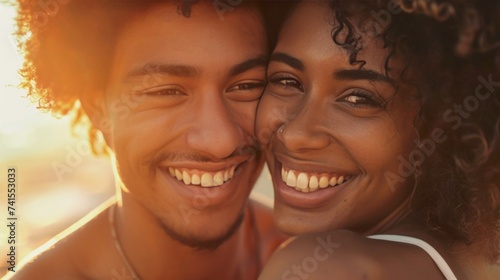 Happy couple portrait man and woman happy smiling outdoor romantic summer vacations family relationship husband and wife photo