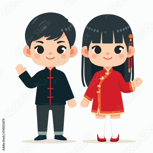 boy and a girl wearing Chinese New Year clothes