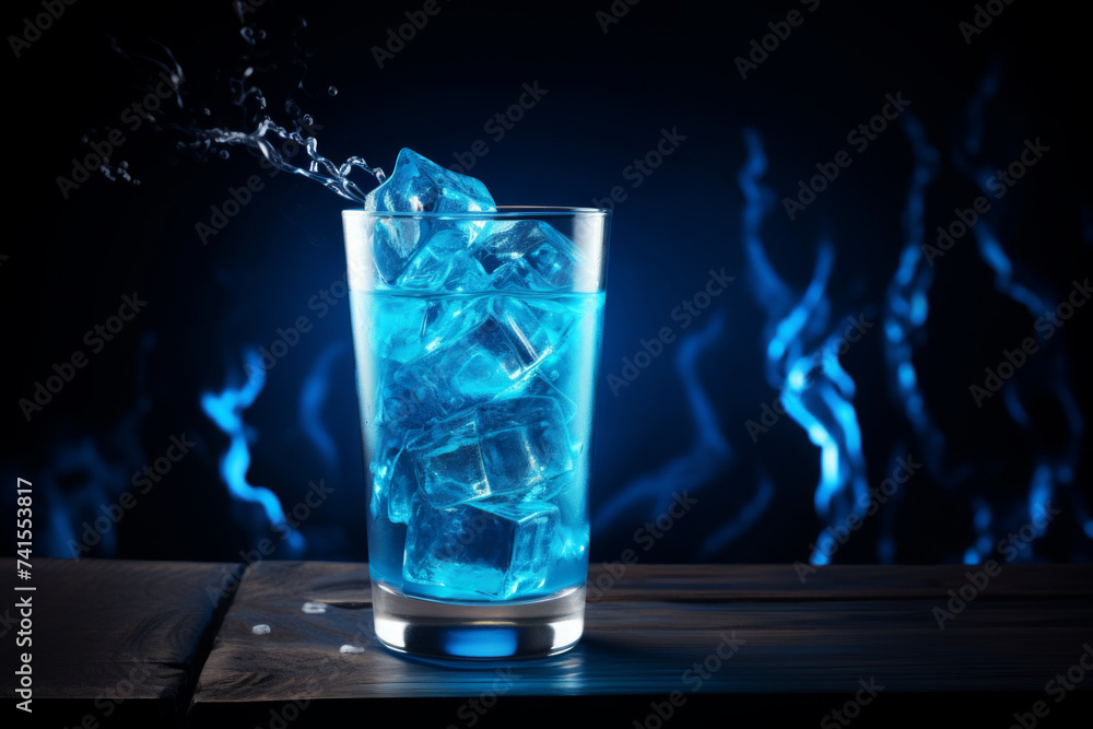 Iced Blue Drink with Dynamic Splash on Dark Background Iced Blue Drink with Dynamic Splash on Dark Background