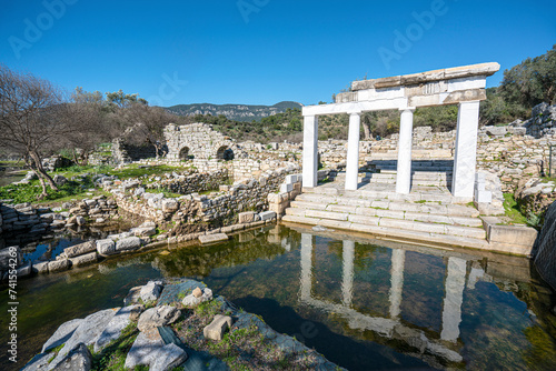 Scenic views from Kaunos and Dalyan, a city of ancient Caria, west of the modern town of Dalyan and The Calbys river ( Dalyan river) which was the border between Caria and Lycia in Muğla, Turkey photo