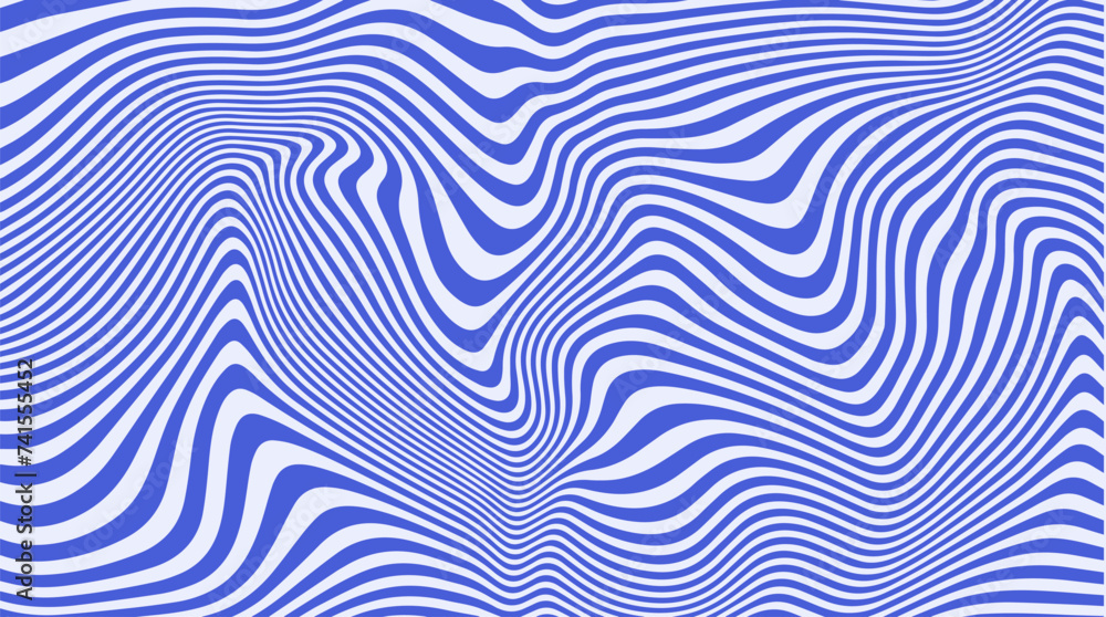 Retro background with wavy contrast stripes and optical interference effect. Swiss design psychedelic backdrop. Creative geometric design.
