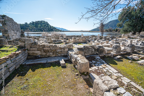 Scenic views from Kaunos and Dalyan, a city of ancient Caria, west of the modern town of Dalyan and The Calbys river ( Dalyan river) which was the border between Caria and Lycia in Muğla, Turkey photo