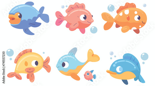 Cute fish icon set. Cartoon kawaii funny characte © Hyper