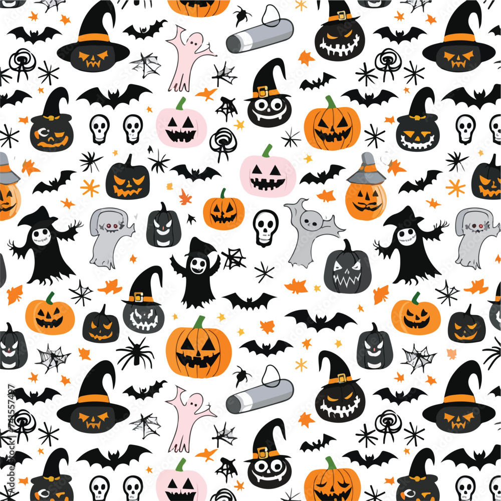 Cute Halloween seamles pattern with various horor